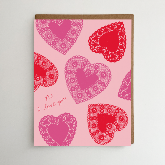P.S I love You Card | Lace Doilie Card